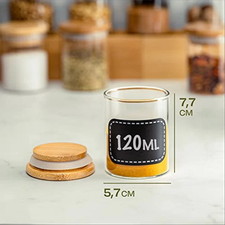 Niboline Gewürzbehälter 10er Set 120ml - Luftdicht - Spülmaschinenfest - Transparente Gewürzgläser für Gewürze und Kräuter – Bild 7