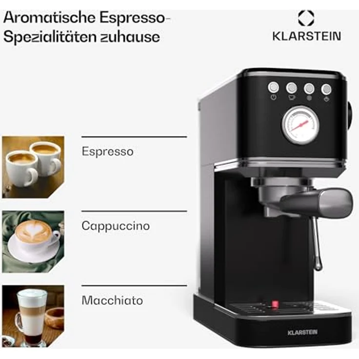 Klarstein SteelPresso Slim Siebträgermaschine – 20 Bar, 1350W, 1,2L Wassertank, Dampfdüse, Edelstahlgehäuse, Kompakt, Einfache Bedienung, Leichte Reinigung, Schwarz – Bild 3