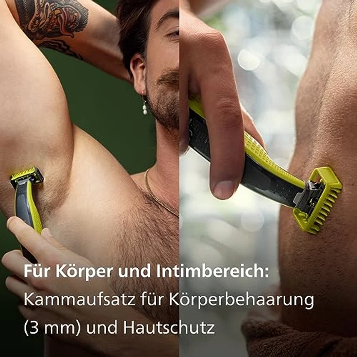 Philips OneBlade Face & Body - Elektrischer Bartschneider, Rasierer und Bodygroomer mit 3 Original-Klingen, 5-in-1 Trimmaufsatz & 2 Körperaufsätzen (Modell QP2824/30) – Bild 5