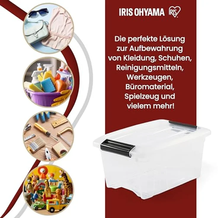 IRIS OHYAMA stapelbare Aufbewahrungsboxen mit Klickverschluss, Plastik, transparent Deckel, 5L, 6er Set – Bild 5