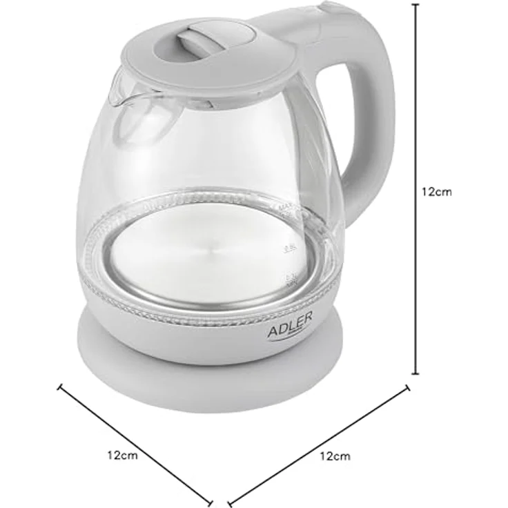 adler AD 1238 Elektrischer Wasserkocher aus Glas, klein, 1 l, 1100 W, LED-Beleuchtung, 1100 W, 1 Liter, Grau – Bild 5