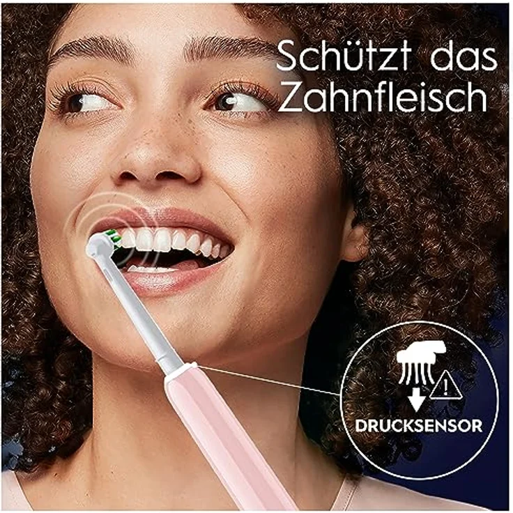 Oral-B Pro 1 Elektrische Zahnbürste/Electric Toothbrush für eine gründliche Zahnreinigung, Doppelpack, 3 Putzmodi inkl. Sensitive Zahnpflegee, Drucksensor & Timer, Designed by Braun, schwarz/pink – Bild 3