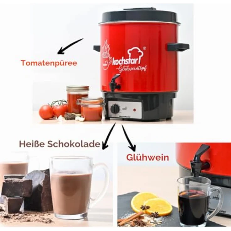 Kochstar WarmMaster A - Sonder-Edition X-Mas Einkochautomat, 27 l, Rot, 1800 W, emailliert, mit Zapfhahn und Thermostat, vielseitig als Glühweintopf und Heißgetränkeautomat – Bild 2