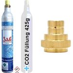 1 x CO2 Reserve-Zylinder (gefüllt) 425 g Kohlensäure inkl. Füllung 60l + Adapter für CO2 Wasser-Sprudler DUO | Terra | ART | Crystal 3.0