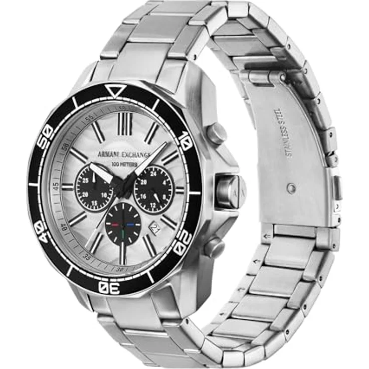 ARMANI EXCHANGE AX1969 Herren Analog Quarz Uhr, 44 mm Edelstahlgehäuse, silberfarbenes Zifferblatt, Edelstahlarmband, wasserdicht bis 100 m – Bild 4
