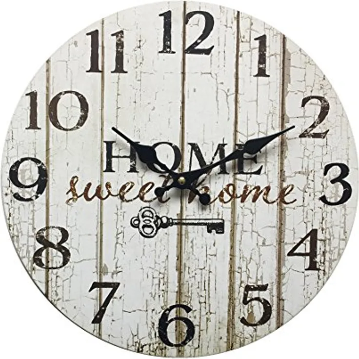Rebecca Mobili dekorative Wanduhr, Wohnzimmeruhr mit Spruch, Home Sweet Home, Shabby-Stil, Holz Weiß – Maße: Ø 33,8 cm x B 4 cm - Art. RE6151
