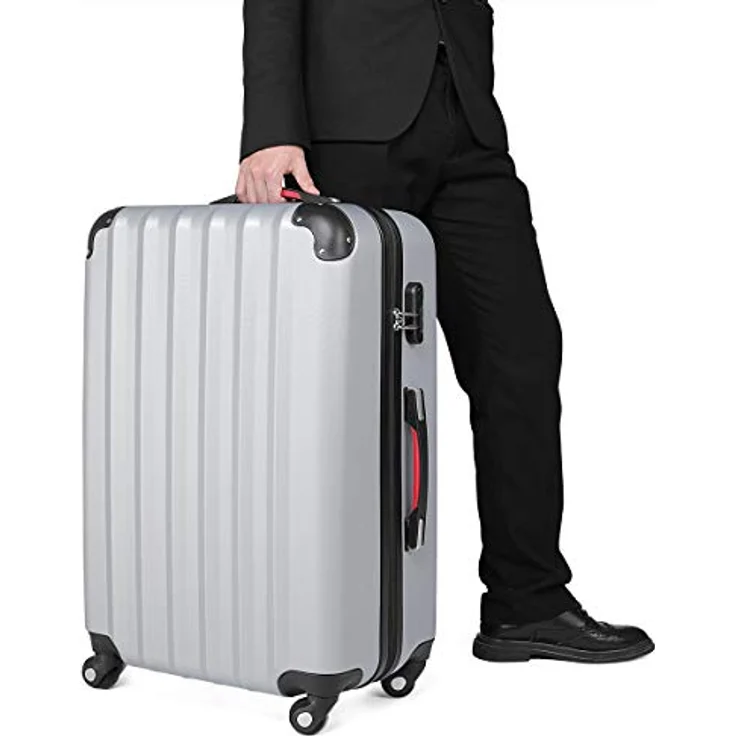 Monzana® Koffer Baseline Handgepäck ABS Hard Case Gehäuse gummierte Rollen Teleskopgriff Zahlenschloss Reisekoffer Hartschalenkoffer Trolley Silber XL – Bild 3