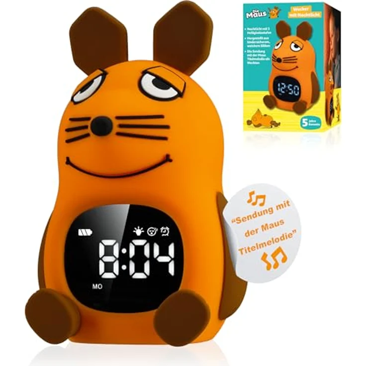Die Maus DieMaus Lichtwecker für Kinder, nachtlichtfähiger Wecker mit Aufwachlicht und 6 Wecktönen, wiederaufladbar über USB-C, bunt – Bild 1