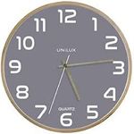 Unilux Moderne Holzrahmen Wanduhr BALTIC, Graues Ziffernblatt 31cm, Ohne Ticken