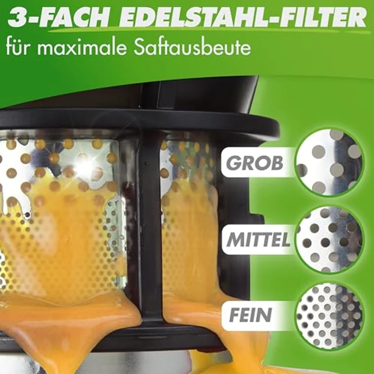 Nutrilovers NUTRI-PRESS MAX Slow Juicer, Entsafter für ganze Früchte mit XXL 135 mm Öffnung, BPA-frei, inkl. Saft-Flasche und Rezeptbuch, leise mit 200 Watt – Bild 4
