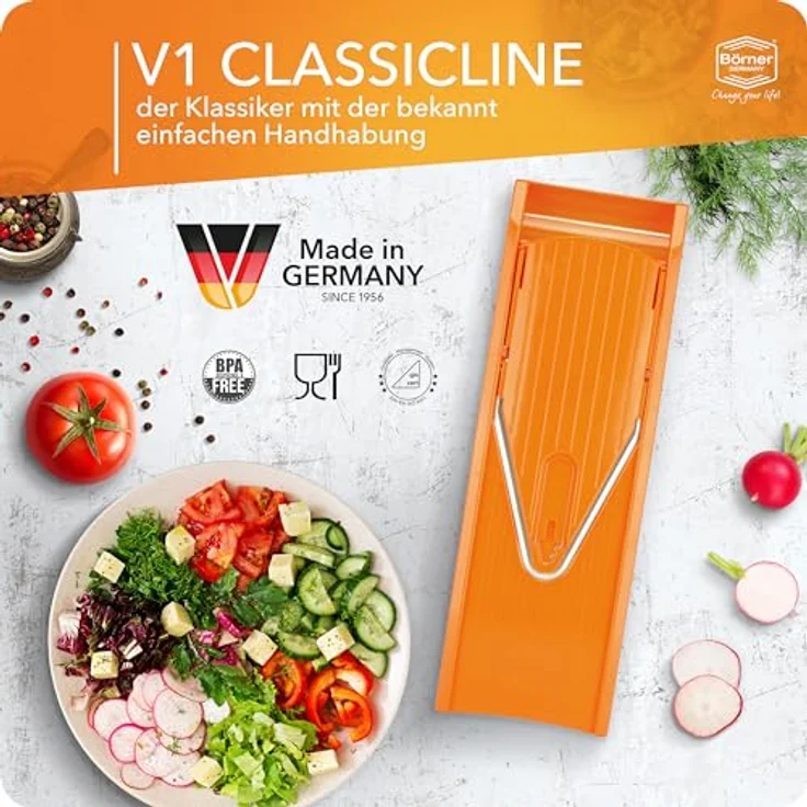 Börner Gemüsehobel V1 ClassicLine Basis Set, Kunststoff, nur zum Schneiden von Scheiben orange – Bild 4