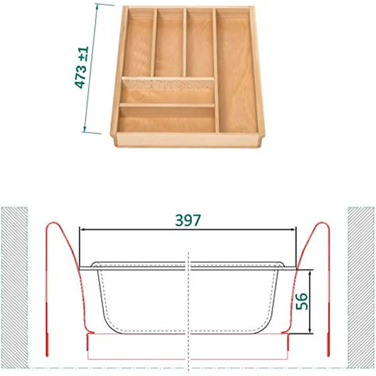 SO-TECH® Besteckeinsatz ORGA-BOX® III Buche für Korpusbreiten 500 - 1000 mm, in Nobilia ab 2013 - Langlebiger Besteckeinsatz aus Buchenholz, passend für Nobilia Küchen ab 2013 – Bild 5