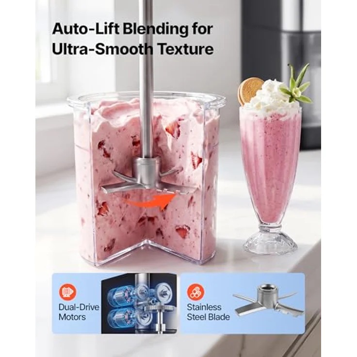 VEVOR Eismaschine 7-in-1, Gelato, Sorbet, Milchshake, Frozen Yogurt & Light-Eiscreme, mit Ein-Knopf-Funktion, doppelten 0,5-Liter-Bechern, spülmaschinenfest, glatte cremige Textur – Bild 4
