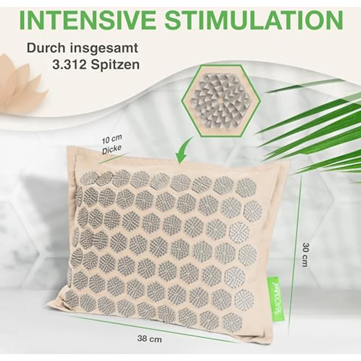 BACKLAxx® Akupressurmatte mit Kokosfaserfüllung und Akupressur Kissen aus Naturlatex, umweltfreundliches Halbleinen, 6.960 und 3.312 Stacheln, nachhaltig – Bild 3