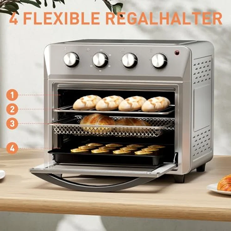 HOMCOM Minibackofen mit 60 Min. Timer, 24 L, 1600W, Heiße Luftzirkulation, Innenbeleuchtung, Silber – Bild 4