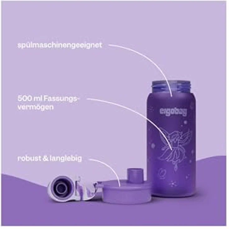 ergobag Trinkflasche, auslaufsicher und kohlensäuregeeignet, 0,5 Liter, BPA-frei – Bild 2