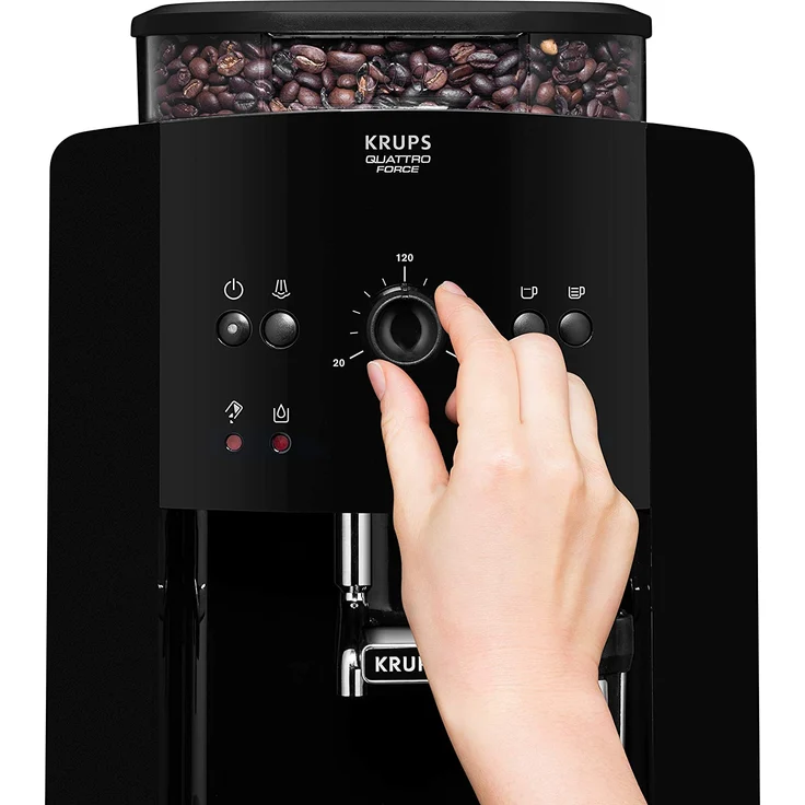 Krups EA8110 Arabica Quattro Force Kaffeevollautomat mit integriertem Mahlwerk (1450 Watt, Wassertankkapazität: 1,8 Liter, Pumpendruck: 15 bar) schwarz – Bild 5