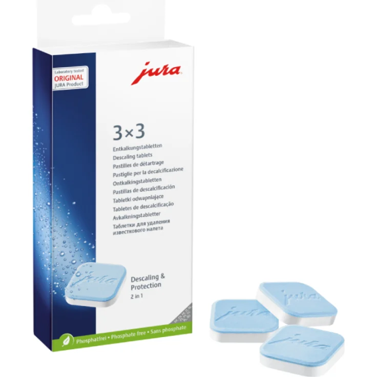 Jura 61848 Reinigungstabletten Entkalkungstabletten für Jura Vollautomaten, 9 Tabletten für 3 Anwendungen – Bild 1