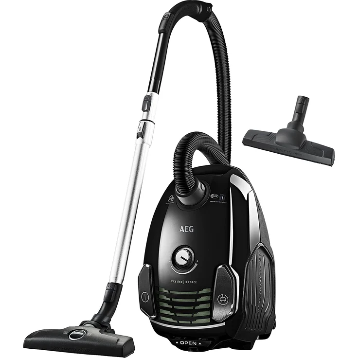 AEG VX6-2-ÖKOX Staubsauger mit Beutel (60% Recyclingmaterial, inkl. Zusatzdüsen, für Hart- und Teppichböden, 9 m Aktionsradius, ergonomischer Handgriff, 800 Watt, neue technische Version) schwarz-grün – Bild 2