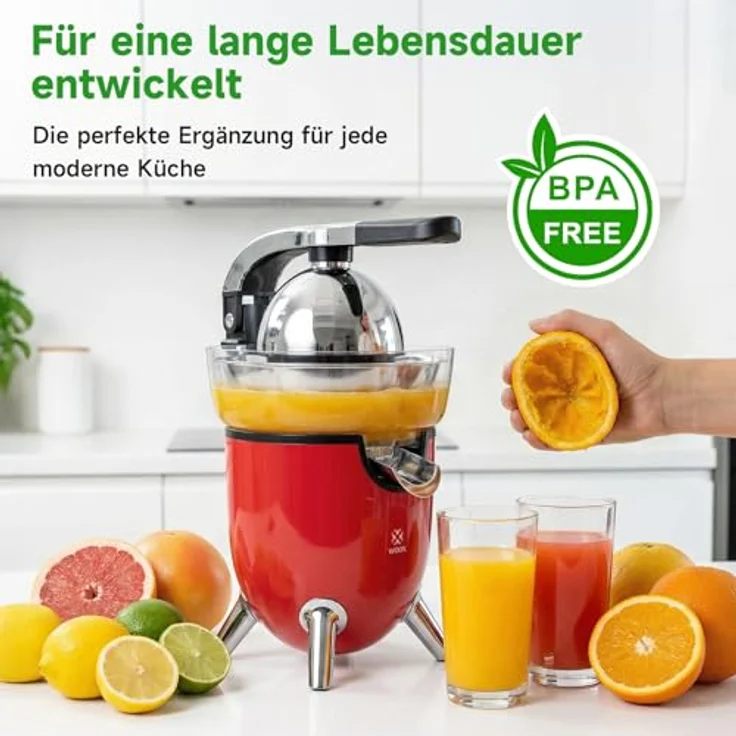 WOOX MX0217, Elektrische Tomatensaftpresse mit 100W Motor, grau und rot, ABS und Edelstahl, spülmaschinengeeignet – Bild 7