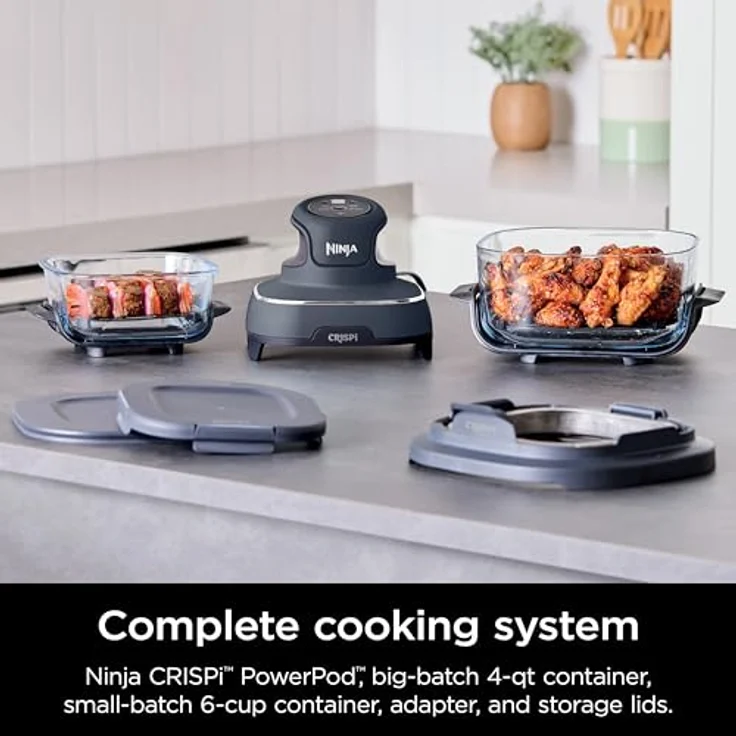 Ninja Crispi PowerPod - Tragbares Kochsystem mit 6 Tassen und 4 Tempware-Glas-Tassen, hitzebeständig, Aufbewahrungsdeckel, mikrowellengeeignet – Bild 2