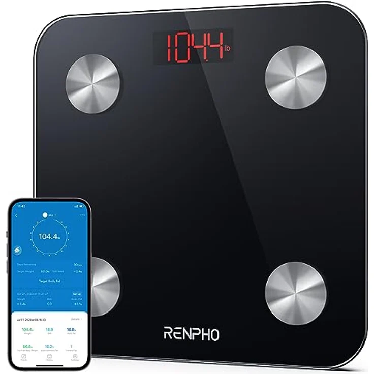 RENPHO Körperfettwaage Testsieger 2023, Personenwaage mit Körperfettanalyse, Messung von Körperfett und Wasser, Smart Bluetooth Waage, Körperanalysewaage mit App, 180kg – Bild 1