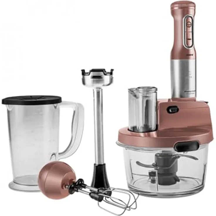 KARACA Mastermaid ProSteel Küchenroboter aus Stahlglas, 2500 W, Rosegold, 1,5-Liter-Glas-Hackbehälter