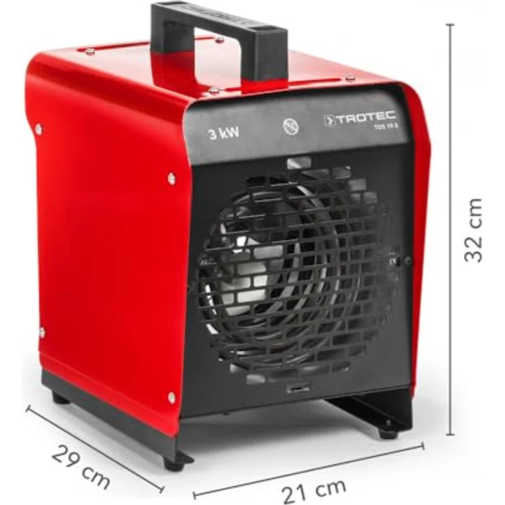 TROTEC Heizlüfter TDS 19 E – Bauheizer mit 1,5 kW / 3 kW Heizleistung, 320 m³/h Luftmenge, für Werkstatt, Industrie, Halle, Garage - rot – Bild 2