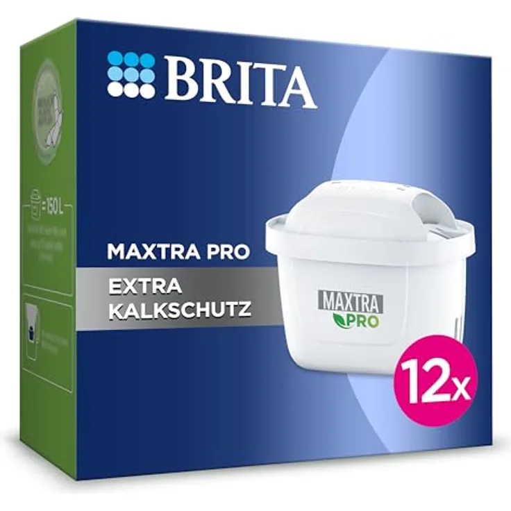 BRITA Filterkartuschen MAXTRA PRO Extra Kalkschutz – 12er Pack (Jahrespack) - Wasserfilter Kartuschen für ultimativen Geräteschutz, reduziert Kalk, Verunreinigungen, Chlor & Metalle im Trinkwasser
