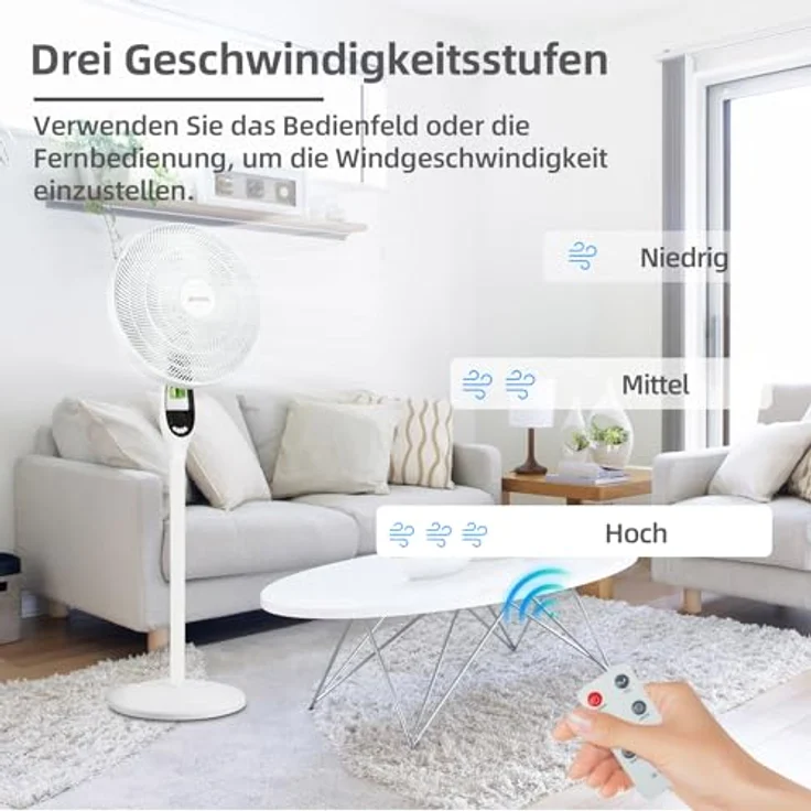Be Cool BC40STMOSQ Stand- und Tischventilator mit Mückenabwehr, Ø 43 cm, 55 Watt, 4 Geschwindigkeiten, Schwenkfunktion, ECO-Modus, 8 Std. Timer, Fernbedienung, weiß – Bild 3