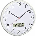 TFA Dostmann Analoge Wanduhr mit digitalem Thermometer und Hygrometer, zur Raumklimakontrolle, Glas, Weiß, Ø 302 x H 47 mm