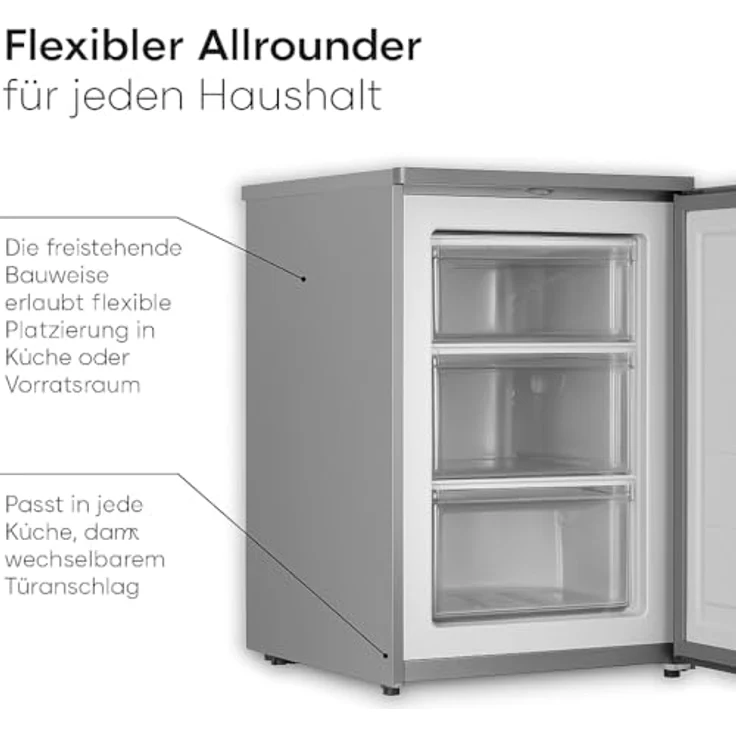 Schoepf GS87SBIX, freistehender Gefrierschrank mit 87 Liter, Inox-Look, 4 Sterne Gefriervermögen, Energieeffizienzklasse A – Bild 5