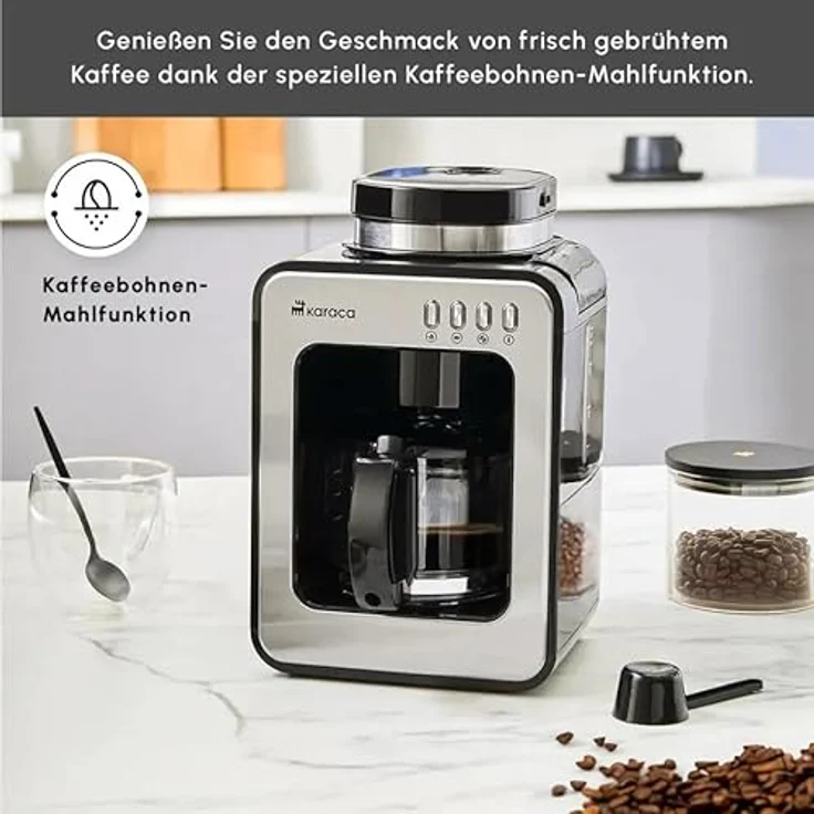 Karaca Espressomaschine Grindmaestro Filter-Kaffeemaschine mit Eingebauter Kaffeemühle, Inox, 0,56L Volumen, 600W, Anti-Tropf-System, One-Touch-Steuerung, Warmhaltefunktion – Bild 3