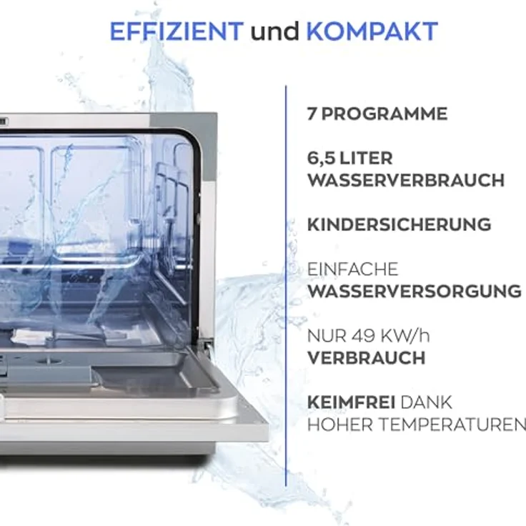 HEINRICHS HTG 8840, tragbarer Mini Geschirrspüler mit 7 Programmen, 6,5L Wasserverbrauch, freistehend, silber – Bild 2
