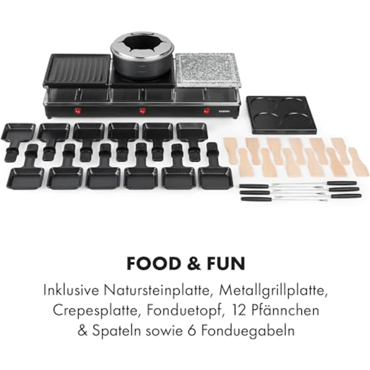 Klarstein Fonduelette XL 3-in-1 Raclettegrill & Fondue, 1650W, Naturstein, für 12 Personen, schwarz – Bild 8