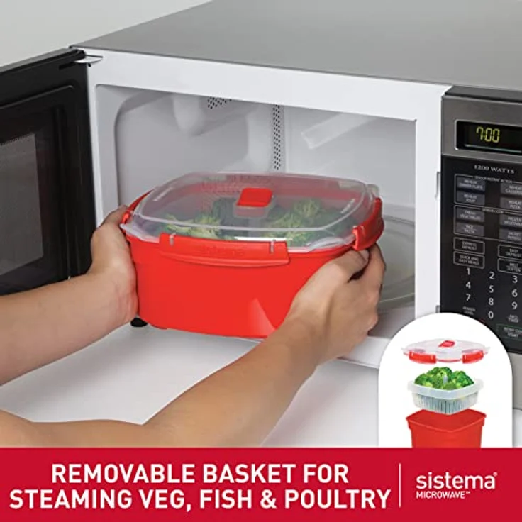 Sistema Microwave Dampfgarer, groß mit herausnehmbarem Korb, 3,2 l, rot-transparent – Bild 4