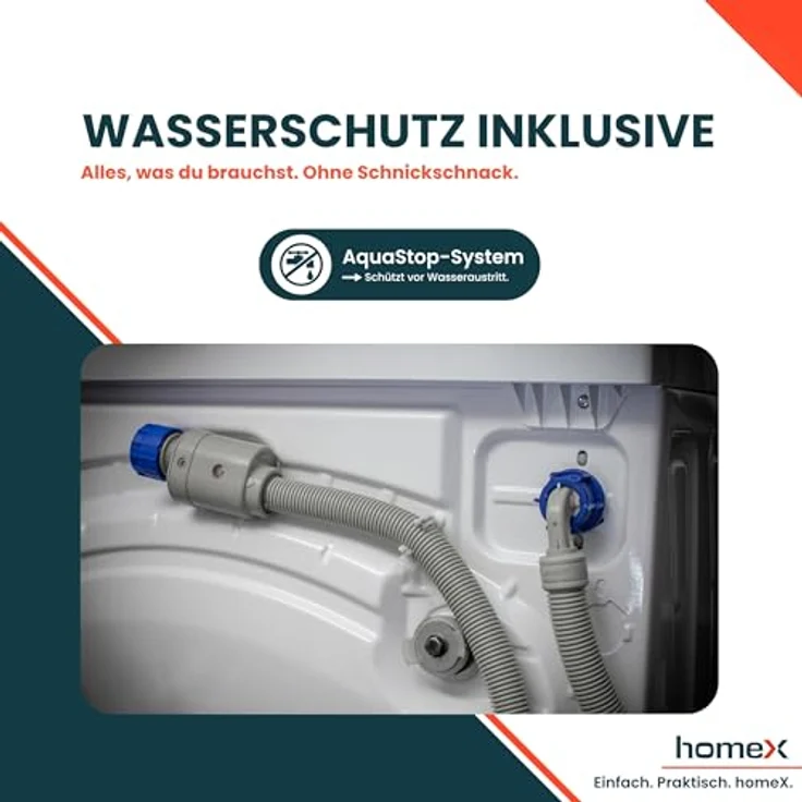 homeX WF610K1A-W Waschmaschine 6 kg, Frontlader, 1.000 U/Min, AquaStop, Inverter Motor, 14 Programme, 39 cm Tiefe, weiß – Bild 4
