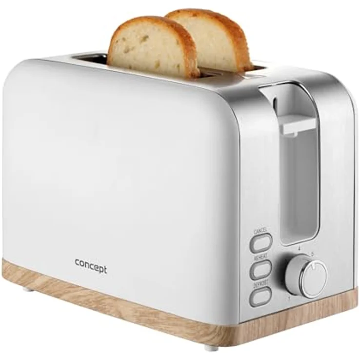 Concept Elwood TE2015 Elektrischer Toaster 930 W, 7 Bräunungsgrade, Automatischer Brotauswurf und Geräteabschaltung, Auftau-/Aufwärm-/Soforttoastfunktion, Weiß. – Bild 4