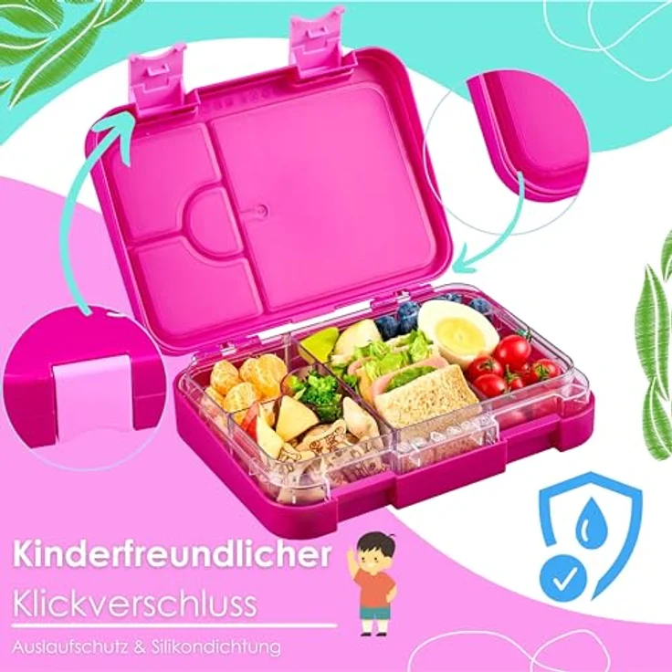 ecosa YummyBuddy Snackbox, Brotdose für Kinder, 4 Fächer erweiterbar auf 6, Auslaufsicher, BPA-frei, spülmaschinenfest, 21 x 15 x 4,5 cm – Bild 2
