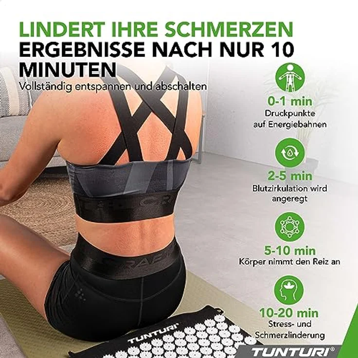 Tunturi Akupressurmatte mit Kissen, Massagegerät mit über 7.000 Druckpunkten zur Stressreduktion und Verbesserung der Blutzirkulation – Bild 4