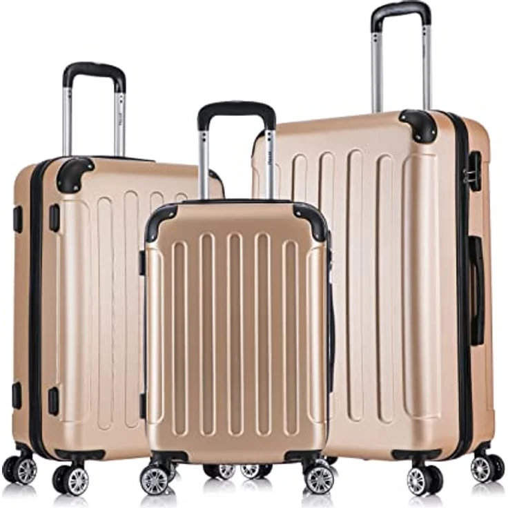 Flexot® F-2045 Koffer, 3tlg Kofferset (Gold) Zwillingsrollen Hartschale, Handgepäck& Trolleys – Bild 1