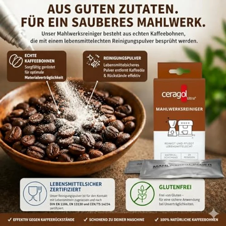 ceragol ultra Mahlwerksreiniger Mühlenreiniger für alle Kaffeeautomaten und Mühlen, 2 x 15 g – Bild 5
