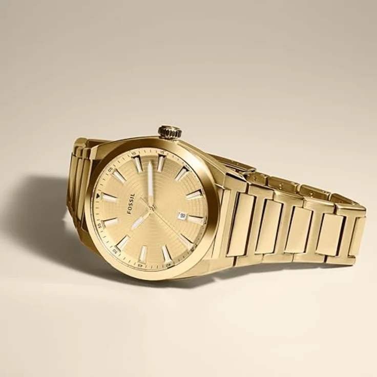 Fossil Everett, Quarz-Armbanduhr für Herren, goldfarbenes Edelstahlgehäuse, 42mm, Wasserdicht bis 50m, mit Edelstahl- oder Lederarmband – Bild 5