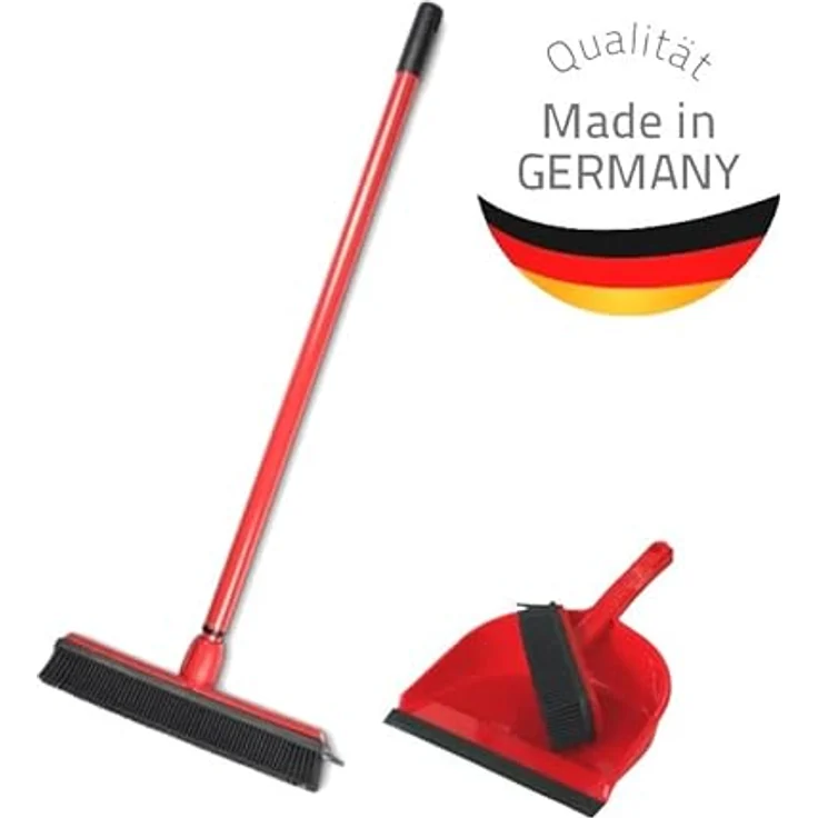 BawiTec Gummibesen Set, 3-teilig mit Teleskopstiel (80-140cm), ideal für Tierhaare und Flusen auf glatten Böden, inkl. Handfeger und Kehrschaufel, hergestellt in Deutschland – Bild 2