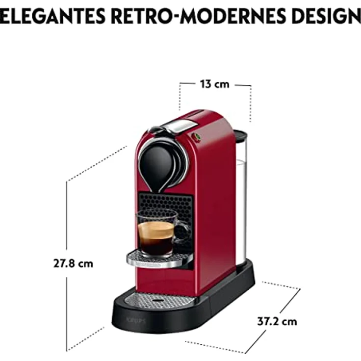 Krups Nespresso XN7415 New CitiZ Kaffeekapselmaschine (1260 Watt, 19 bar Pumpendruck, Wassertankkapazität: 1 Liter) Rot – Bild 3