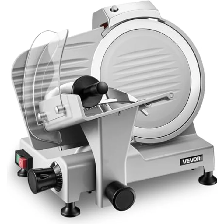 VEVOR Gewerbliche Fleischschneidemaschine 300 W, Elektrische Aufschnittmaschine mit 25 cm Kohlenstoffstahl-Klinge, 0–12 mm Schnittdicke, für gefrorenes Fleisch, Schinken und Baguette – Bild 1