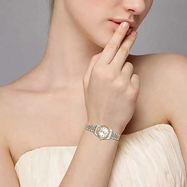 JewelryWe Paar Uhr, Analog Quarz, 30M wasserdicht, Edelstahlarmband mit Silber Strass Zifferblatt, für Damen und Herren – Bild 2