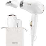 LEBENLANG Reisefön klappbar klein - Duale Spannung & Inkl. Reisetasche mit Stylingdüse - Weiß Gold - Eco Power 1000W - Leicht & Kompakt - 2 Leistungsstufen - Haartrockner für Reisen und Zuhause