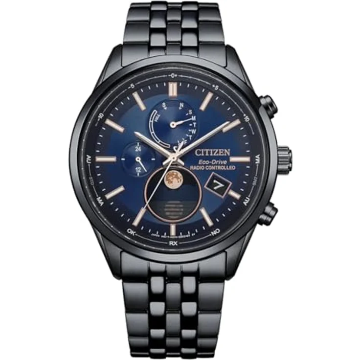 Citizen BY1035-56L Herren Funk-Solar Uhr mit Mondphase, schwarzes Edelstahlgehäuse, blaues Zifferblatt, 10 ATM wasserdicht – Bild 1