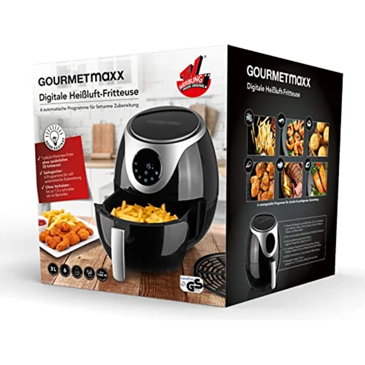 GOURMETmaxx Heißluftfritteuse, 1300 Watt, 3 Liter, ohne Fett, Display, regelbares Thermostat, Kunststoff, schwarz – Bild 8